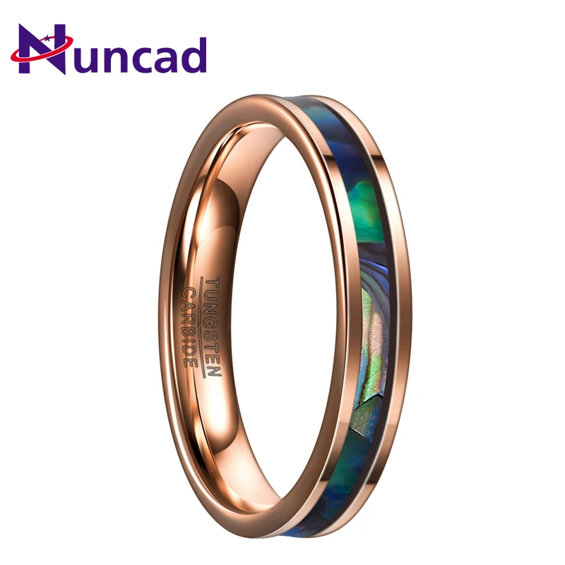 

Nuncad 4MM Width Rose Gold Inlaid Abalone Shell Tungsten Carbide Ring Classic Men's Rings Jewelry Party Wedding Band Male Rings