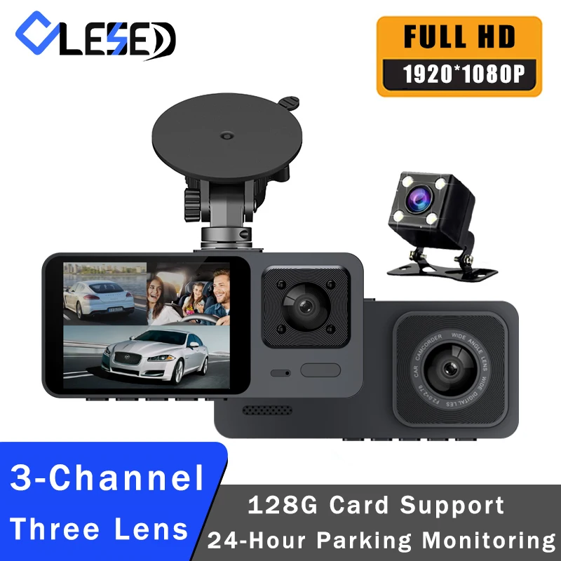 3 Camera Lens Car DVR 3 Channel Dash Cam HD 1080P Dash Camera Dual Lens