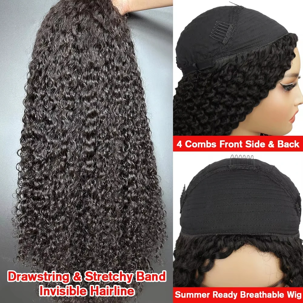 Half Wigs Human Hair Curly 3 In 1 Human Hair 100 Half Wig Flip Over Part Wig Drawstring Glueless Water Curly Deep Wave Wigs