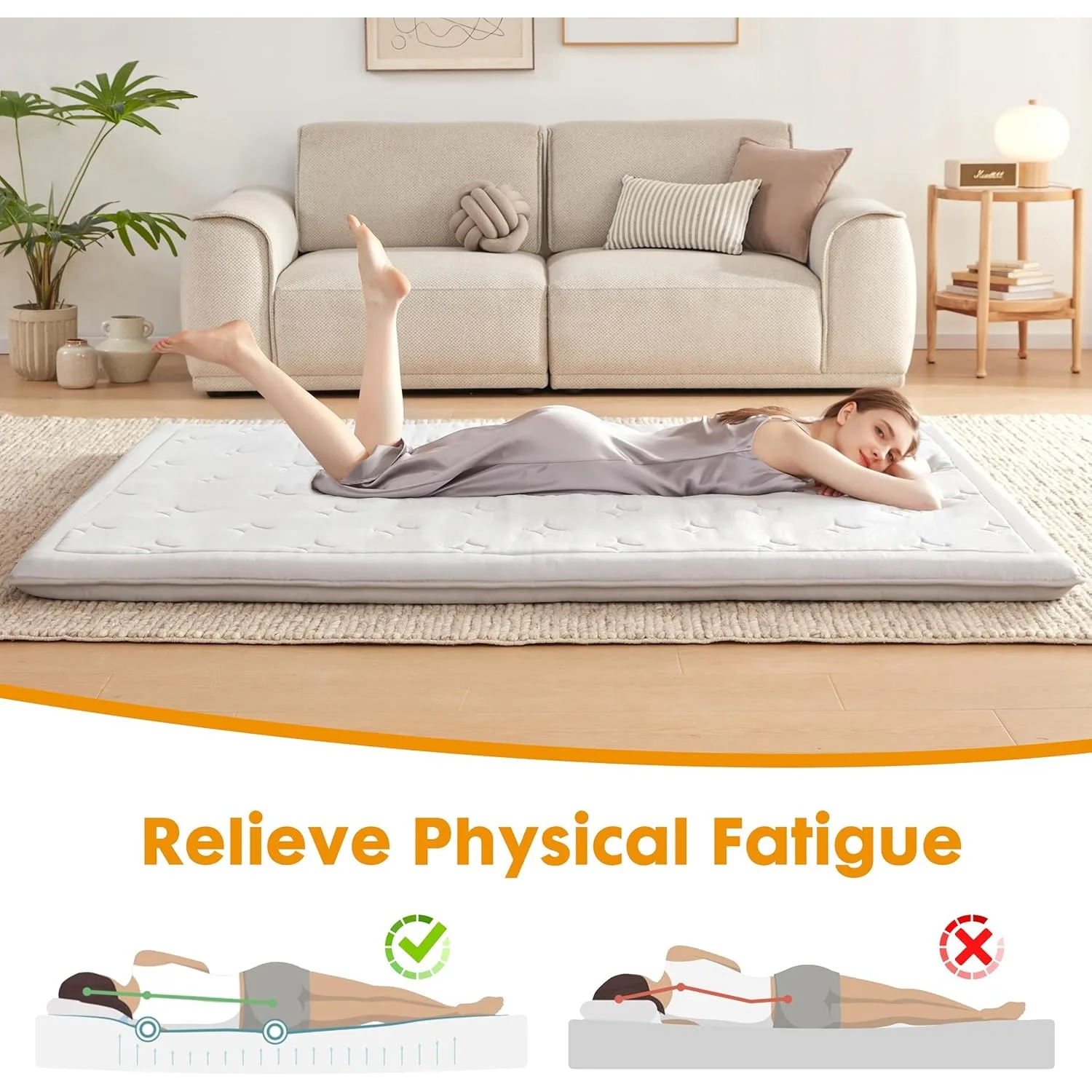 4" Memory Foam Foldable Futon Mattress, Portable Roll Up Sleeping Mat for Camping, Easy to Store with Dust Cover 6