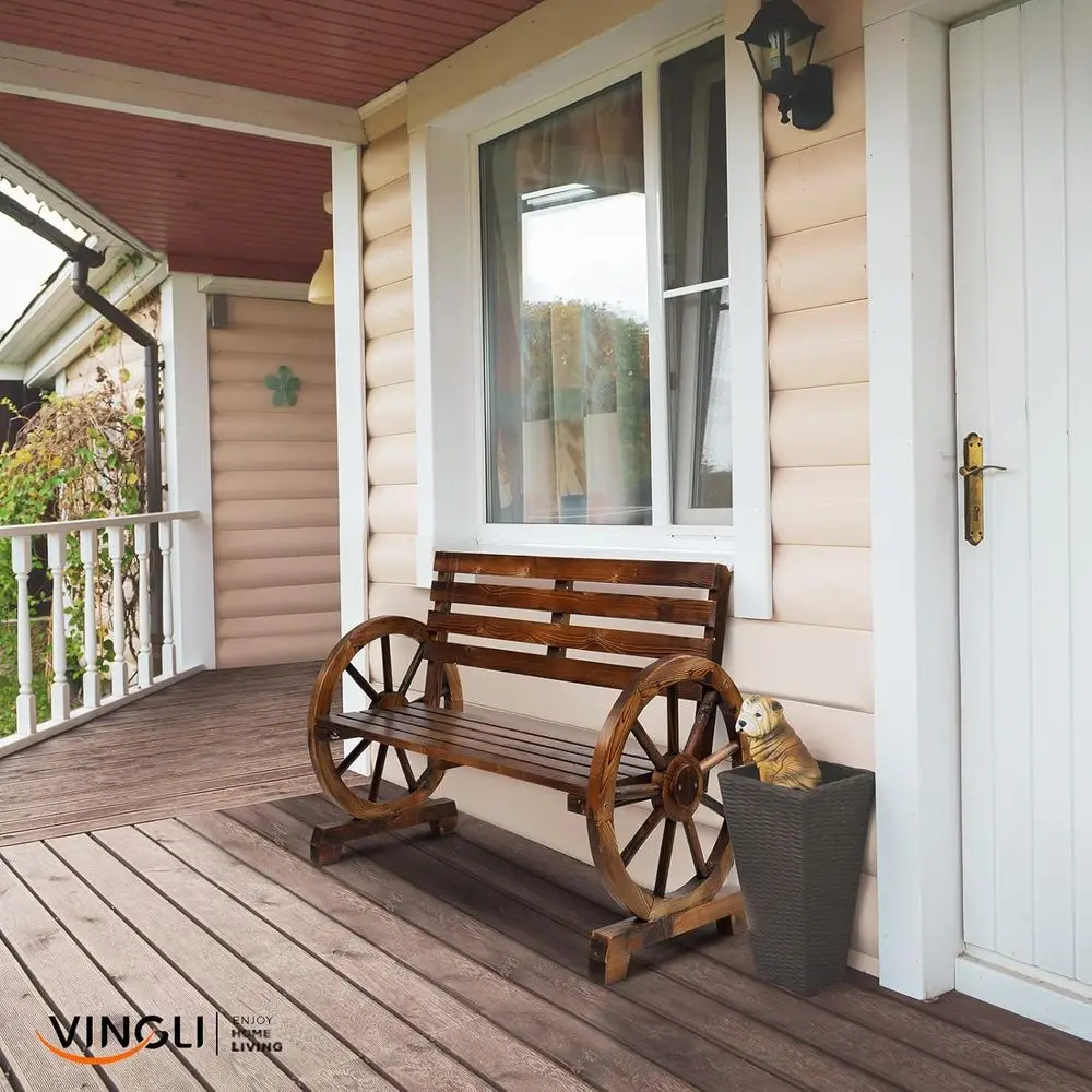 Rustic Wooden Patio Bench 2