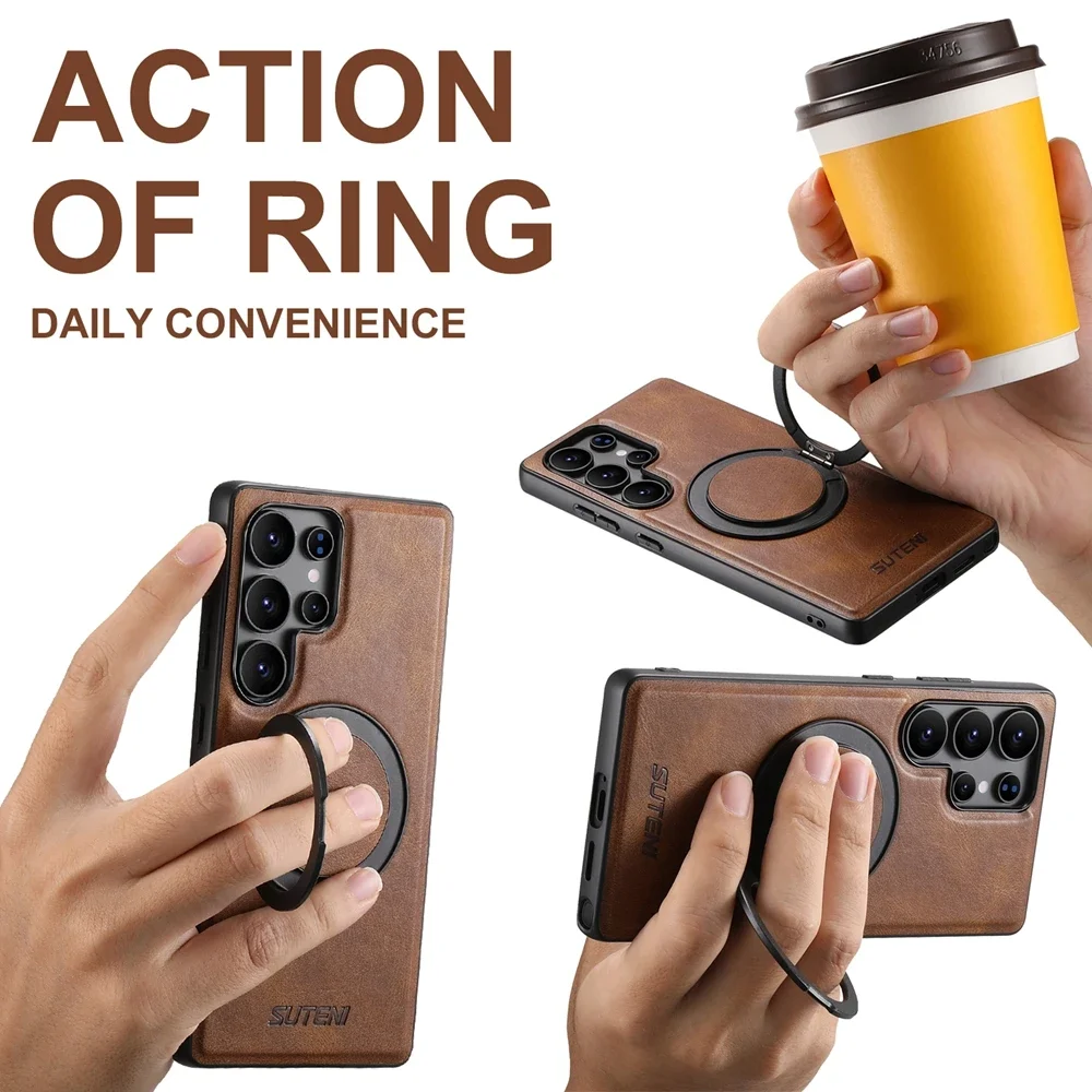 Magnetic Foldable Leather Phone Case with Stand and Wireless Charging Compatibility