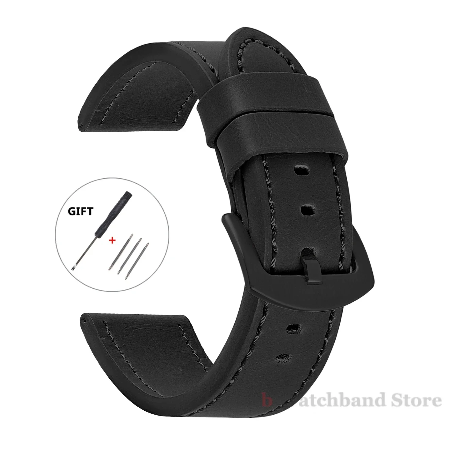 Vintage Leather Sport Watch Band with Stainless Steel Buckle - Premium Watch Accessory