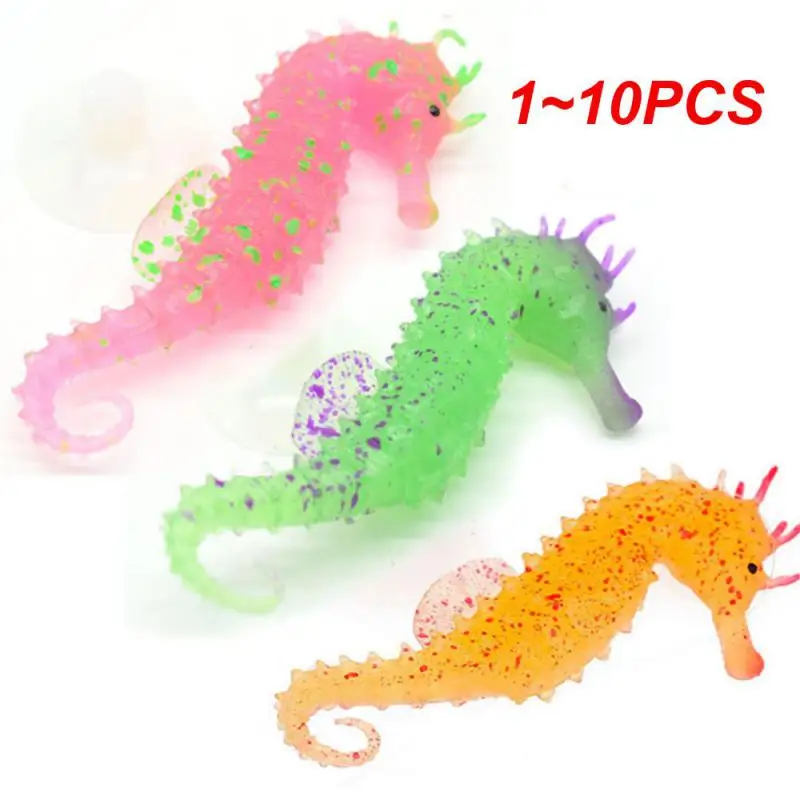 1~10PCS Luminous Seahorse Aquarium Ornament Glow In Dark Landscaping Silicone Sea Horse Glowing Fish Tank Decoration Hippocampus