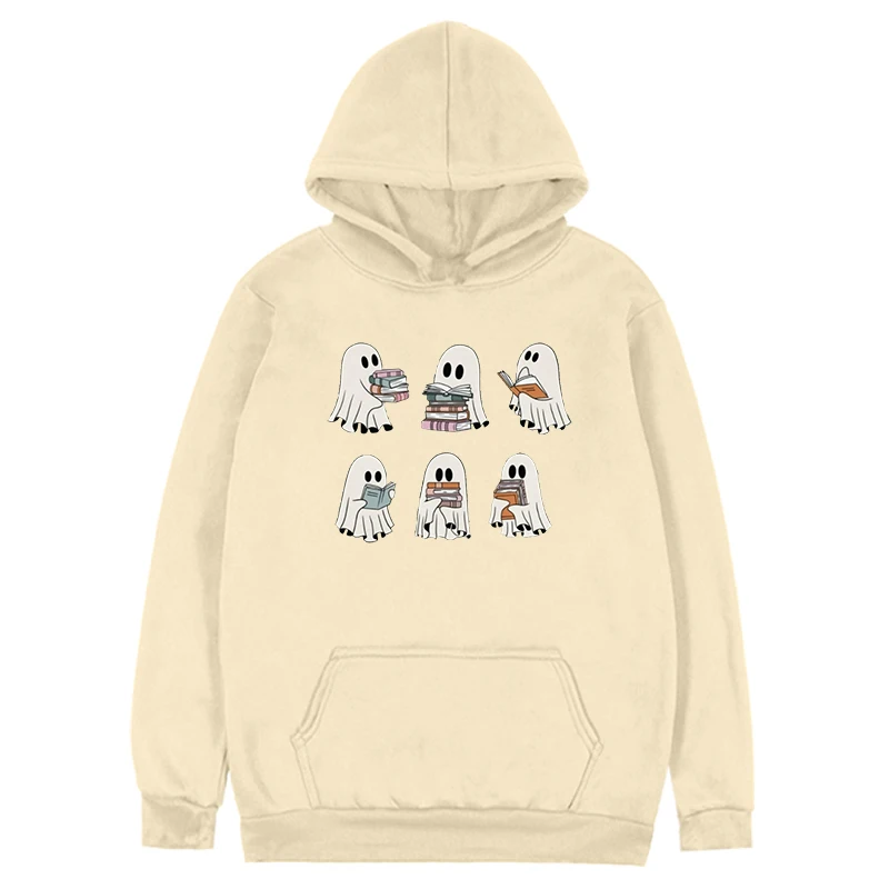 Halloween Retro Ghosts Reading Books Sweatshirt Teacher Halloween Gift Spooky Season Hoodie Gift Halloween Book Lover m
