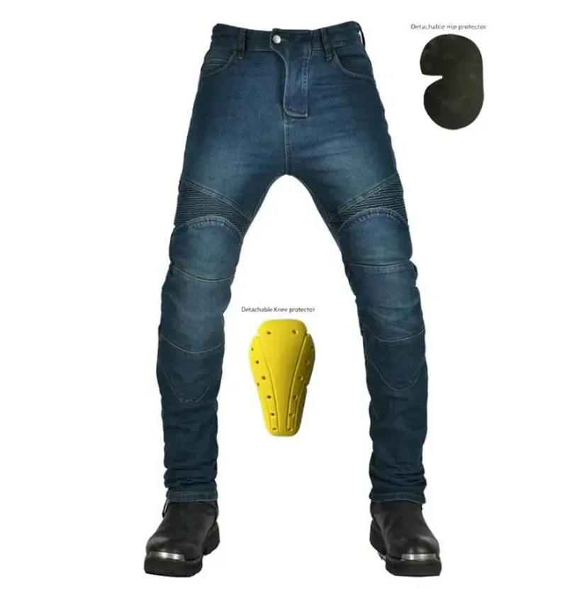 

Blue Black Classic Motorcycle Riding Jeans with Knee Hip Pads Motocross Racing Pants Motorbike Cycling Trousers Protective Pants