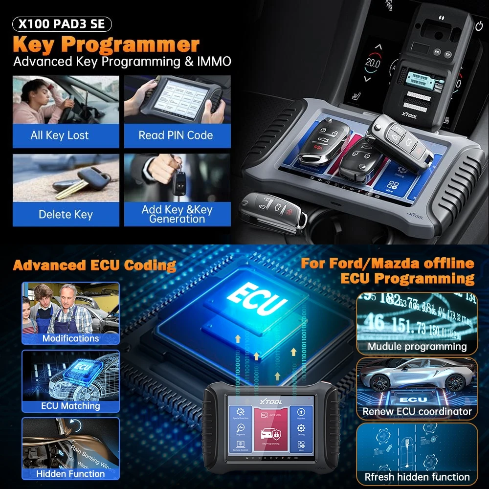 XTOOL X100 PAD3 SE Auto Key Programmer with KC501 for benz/GM All key lost Built-in CAN FD Auto Diagnostic Tools xtool PAD3 PRO