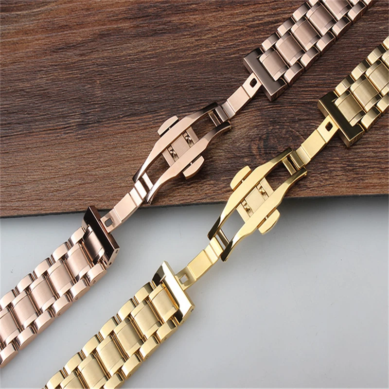 Curved End Stainless Steel Watch Band with Butterfly Buckle - Multiple Size Options Available