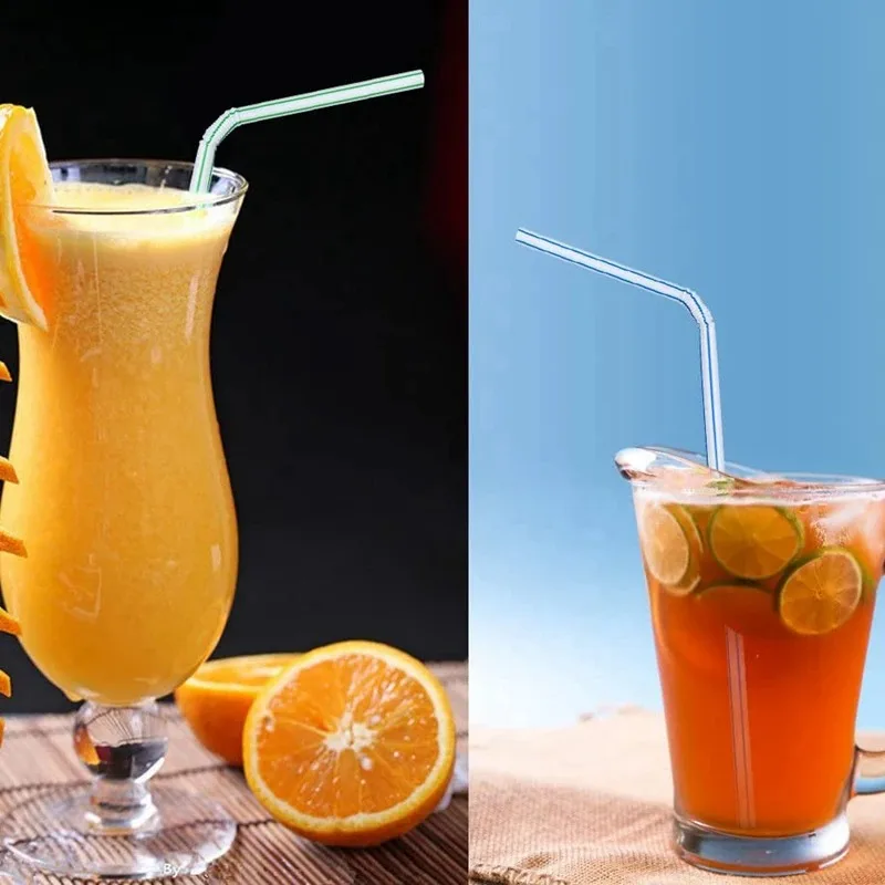 100Pcs Colorful Disposable Plastic Curved Drinking Straws Reusable Straw 21cm Wedding Party Bar Drink Accessories Birthday