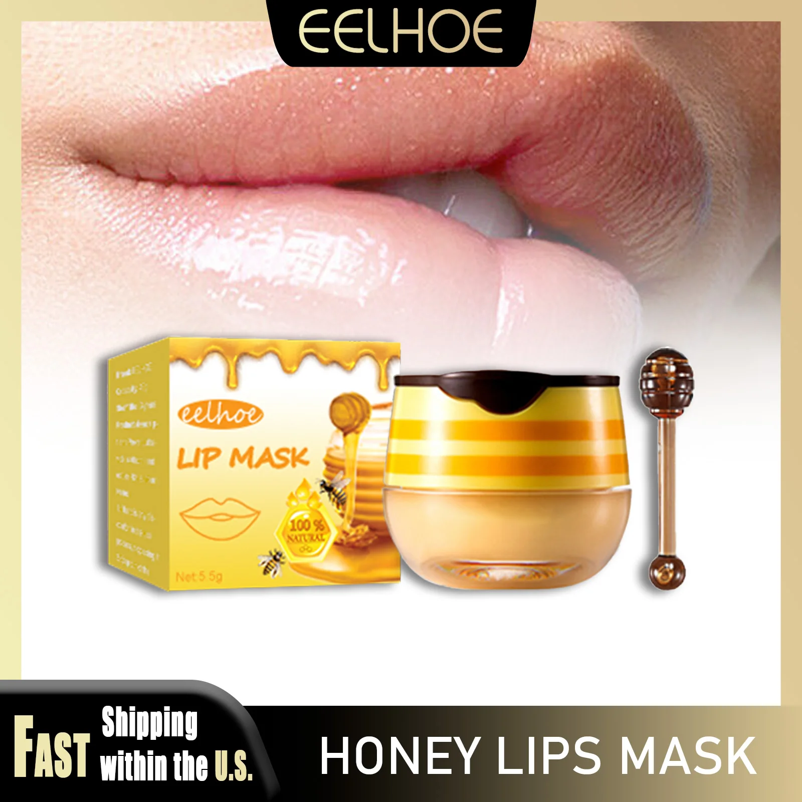 EELHOE Bee Honey Lip Mask Night Sleep Maintenance Set Moisturize Exfoliating Prevention Dry Cracked Lips Reduces Lines Lip Care