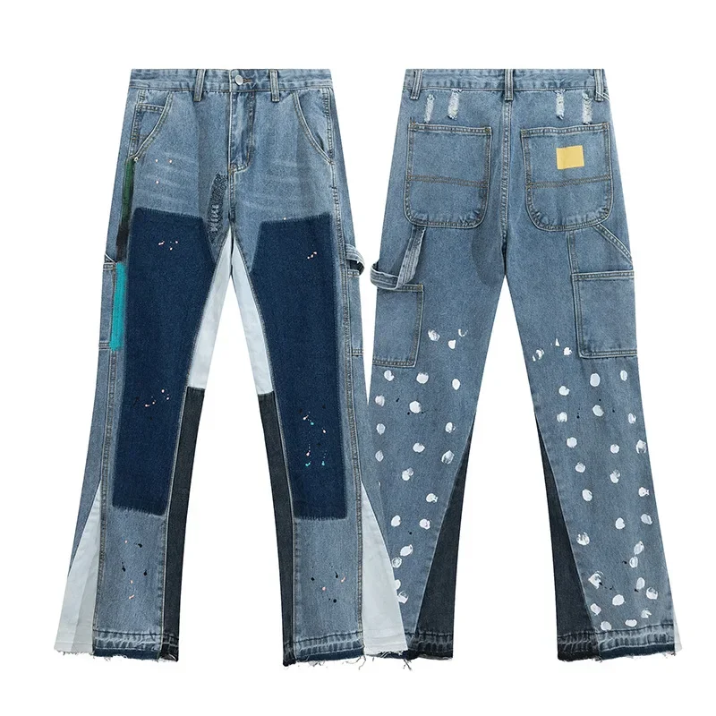 

Hot 2024 GALLERY DEPT Spliced Wash Vintage Jeans Men's and Women's High Street Speckled Pants Micro Ragged Casual Pants