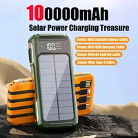 100000mAh Large Capacity Solar Power Bank 4 in 1 Built in Cable Intelligent Digital Display Laser Light for Samsung Apple Xiaomi 2