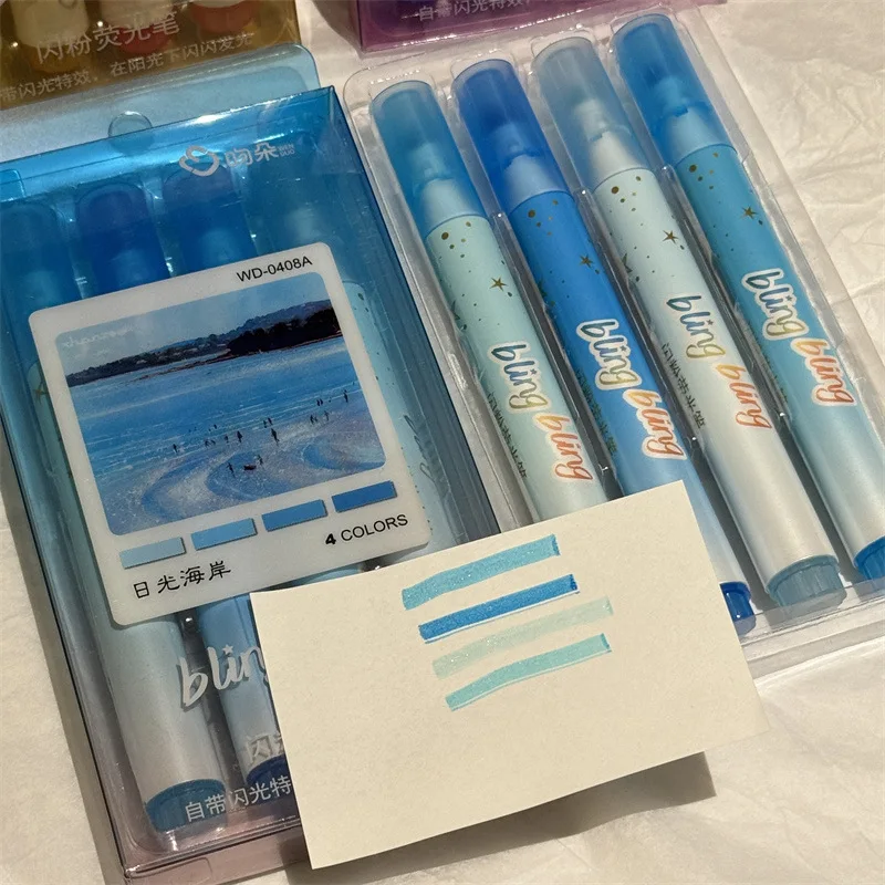 3 개/대 반짝이 젤 형광펜 세트 메모 용 소프트 팁 빠른 건조 잉크가있는 파스텔 마커 저널링을위한 Kawaii Art Gift