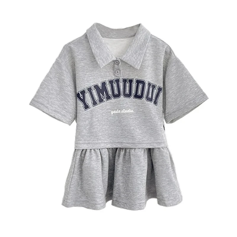 Children's Top and Bottom Two Pieces Girls Juvenile Loungwear Outfit Polo Short T Top+Short Skirt Children Sets Sale Price - Image 3