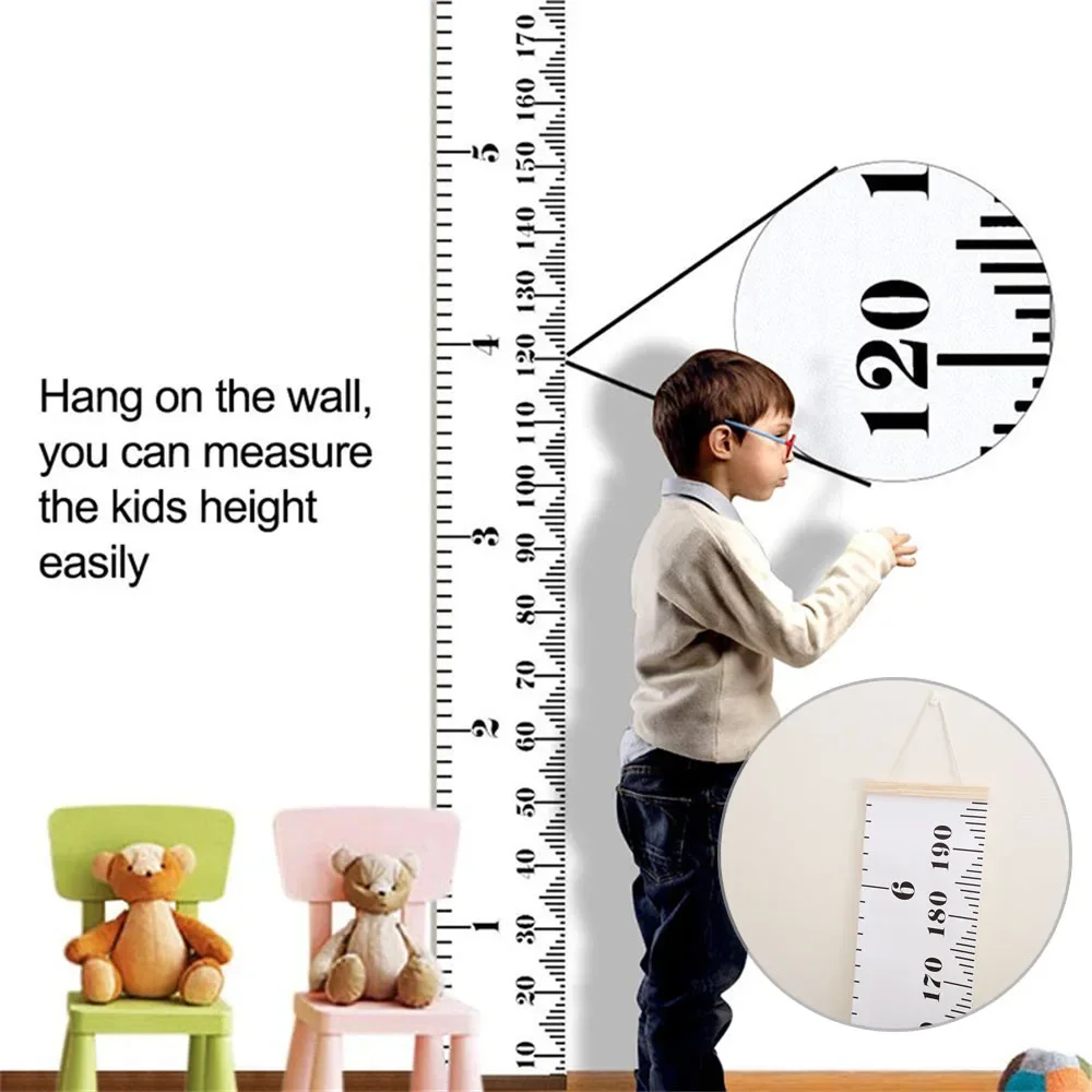 Cartoon Baby Kids Growth Chart Record Wood Frame Fabric Height Measurement Ruler for Boys & Girls Child's Room 키재기 Decoration
