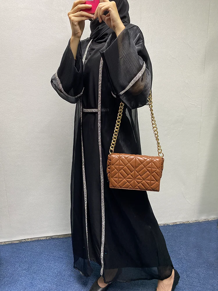 Eid Abaya Sequined Open Abaya with Muslim Inner Dress for Women Turkey Evening Party Dress Kaftan Dubai Luxury African Abaya Set
