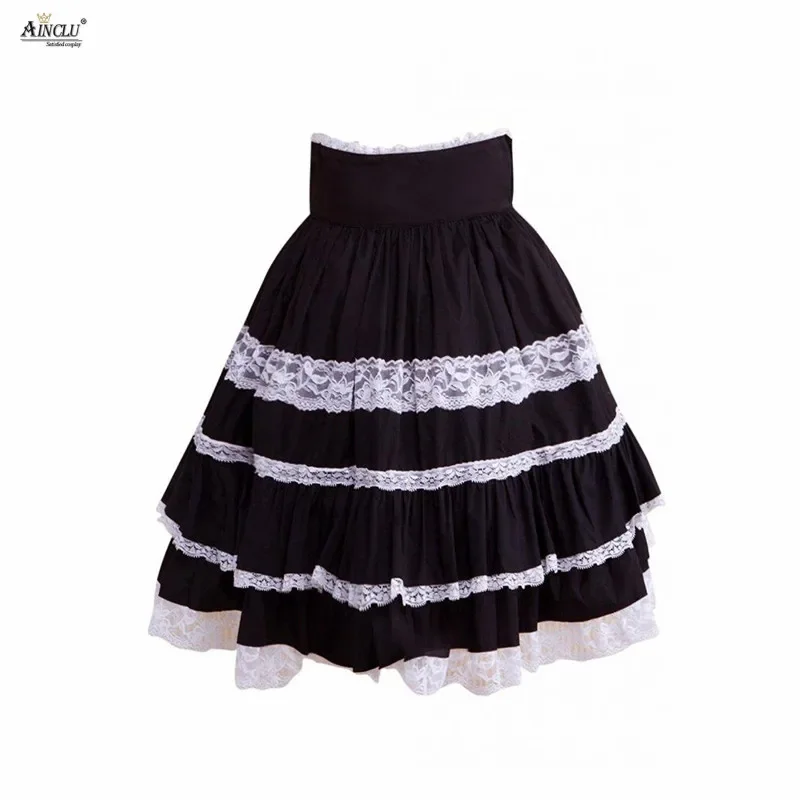 Ainclu Cemavin Womens Girls lolita Cotton Black And White Polka Gothic Lace Lolita Skirt Above Knee/Rendering and Outer Wear