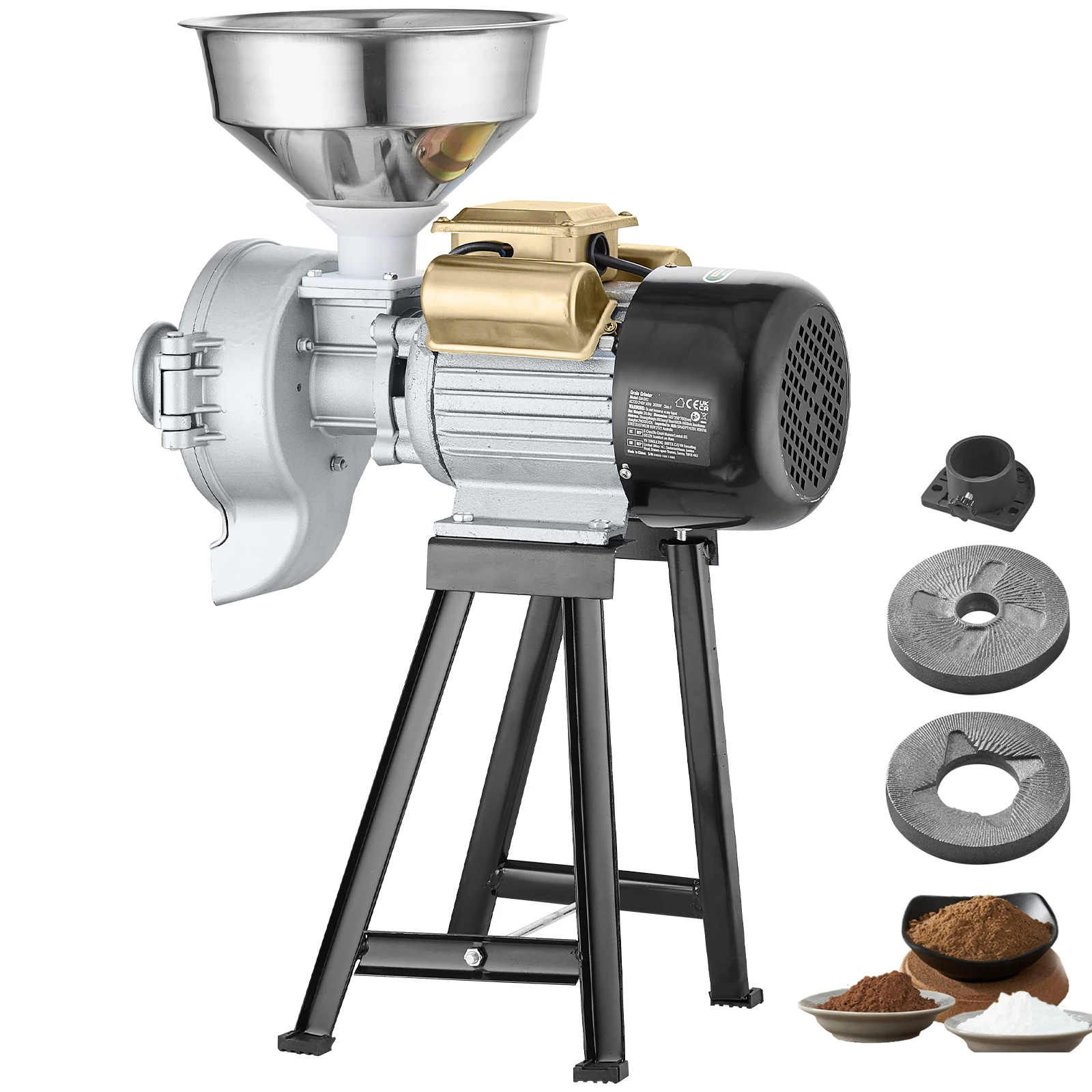 SucceBuy Electric Grain Mill Grinder 3000W Spice Grinders Commercial Corn Mill with Funnel Cereal Wheat Grinders Dry&Wet Grinder 1