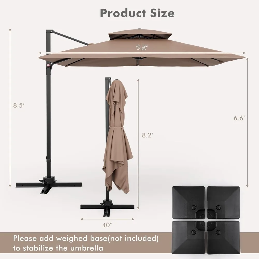 Cantilever Patio Umbrella, Outdoor Square Offset Umbrella with 360° Rotation, Double Top Heavy Duty Patio Hangin 4