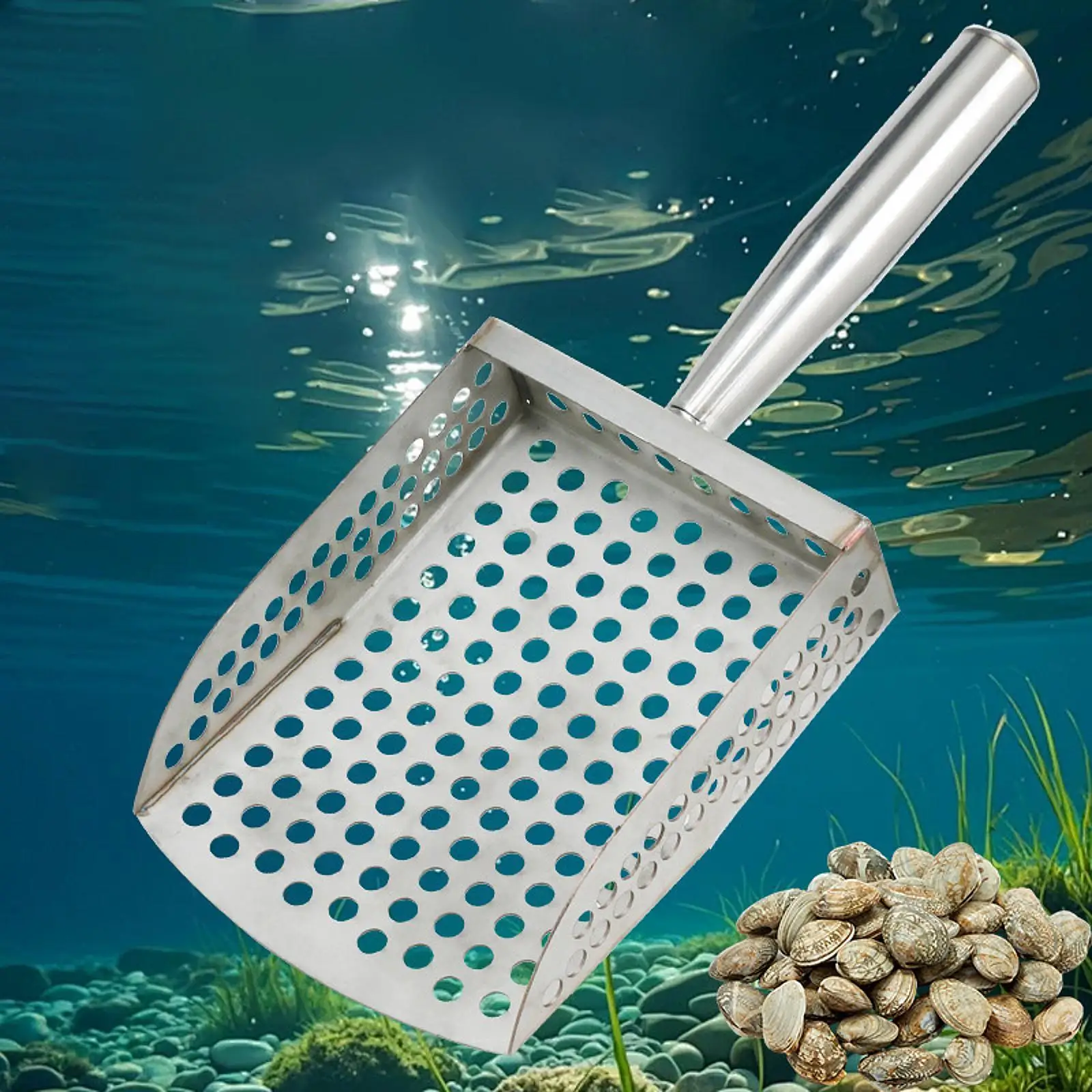 Sand Scoop Handheld Comfortable Handle Digging Sieve Sand Sifter Shovel Metal for Metal Detecting Beach Underwater Seaside Clams
