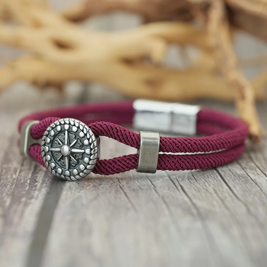 Noter Retro Navigation Compass Bracelet For Men 5 Colors Grade A 4mm Silk Rope Braclet Bangle Cool Riding Hand Accessories Joias - Image 3