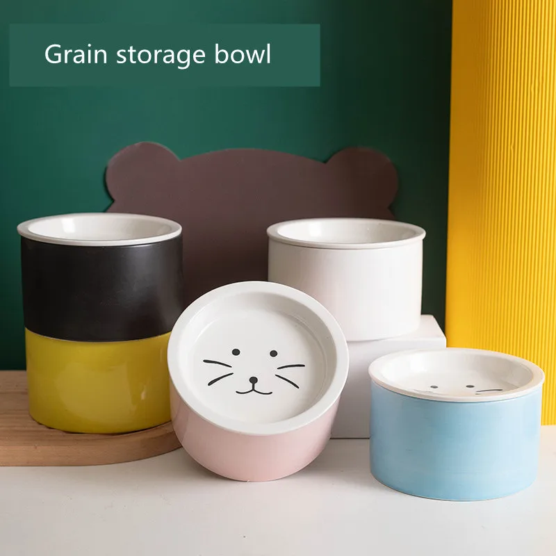 

Ceramic Cat Dog Bowl Dish with Grain Storage Bowl Non-slip Pet Food Water Feeder Cats Puppy Small Dogs Pet Bowl Feeding Supplies