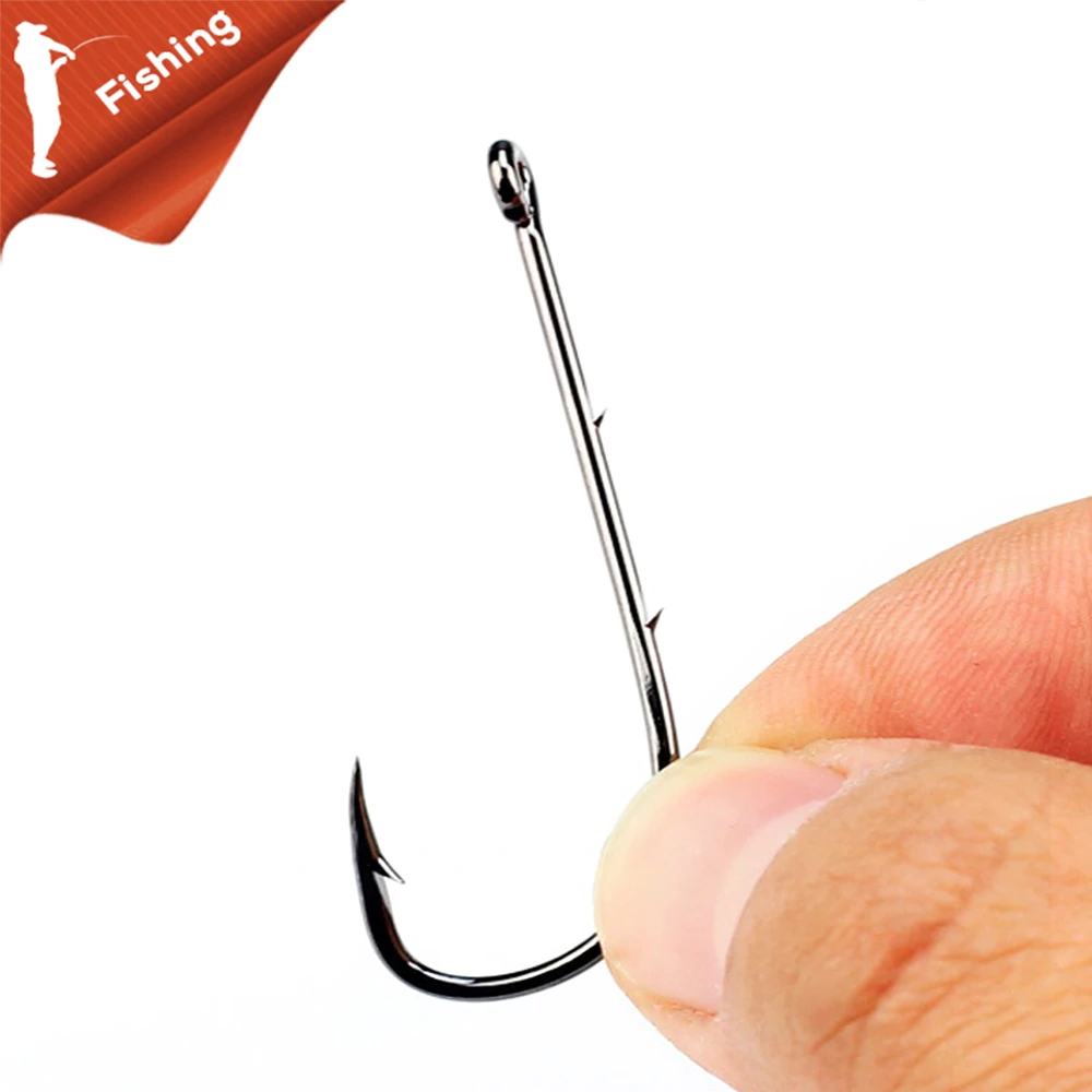 

50pcs/lot Long Shank Fishing Hook 1#-6/0# High Carbon Steel Sharp Barbed Offset Narrow Bait Hook