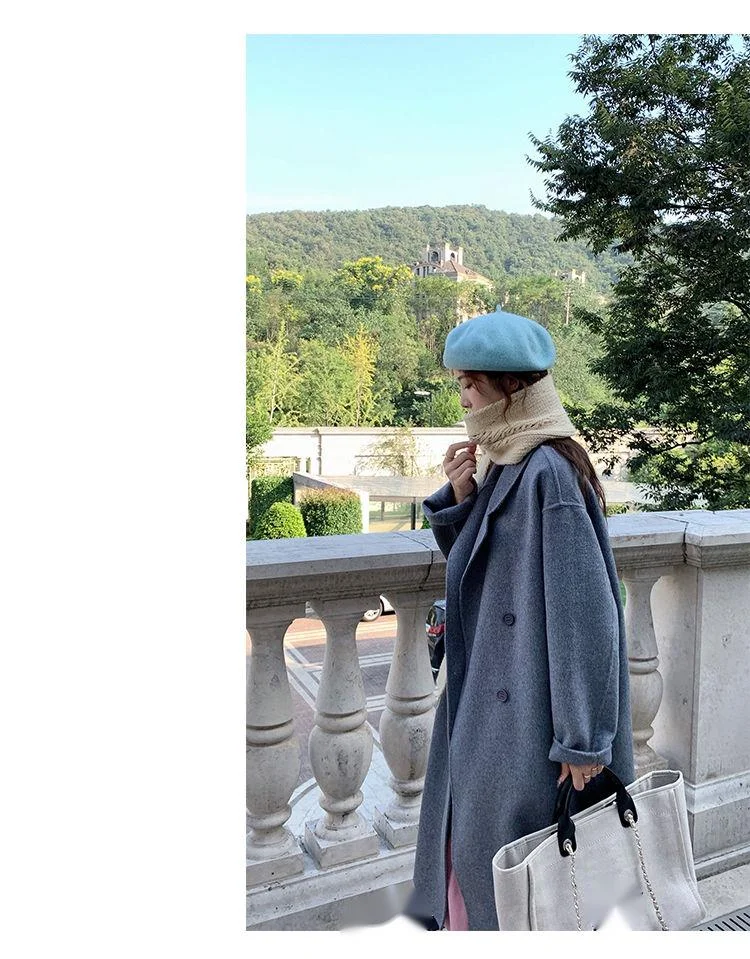 Pink Double sided Cashmere Women's 2023 Autumn/Winter New Korean Loose Mid length Hepburn Style Fleece Coat_voghion.com