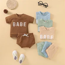 

3-24 Months Unisex Baby 2 Piece Sets Summer Toddler Short Sleeve Letter Printed Tops Shorts Infant Boy Girl Summer Clothes
