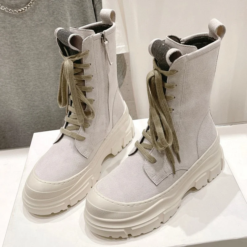 

Women Boots Autumn Winter New Cow Suede Upper Side Zipper Design Round Toe Thick Bottom Retro Short Boots Fashion Female Shoes