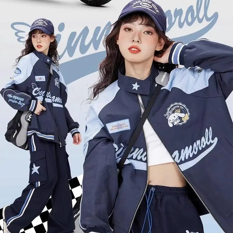 

Anime Sanrio jacket Cinnamoroll Biker Punching Coat Cartoon Female Winter Loose Jacket Pants Warm Windproof Jacket Birthday Gift