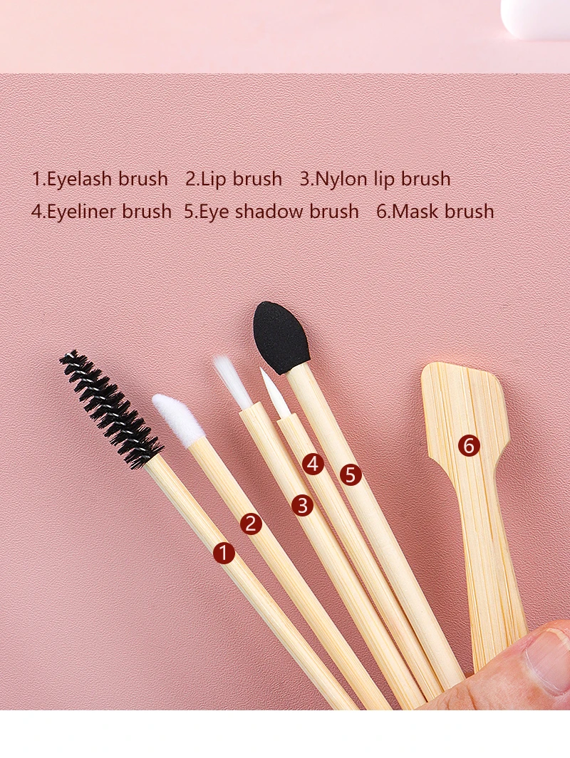 6 stücke Natürliche Bambus Make-Up Pinsel Set Mascara Wands Lippenstift Applikator Eyeliner Microbrush Lidschatten Stick Gesicht Maske Pinsel – Detail 2