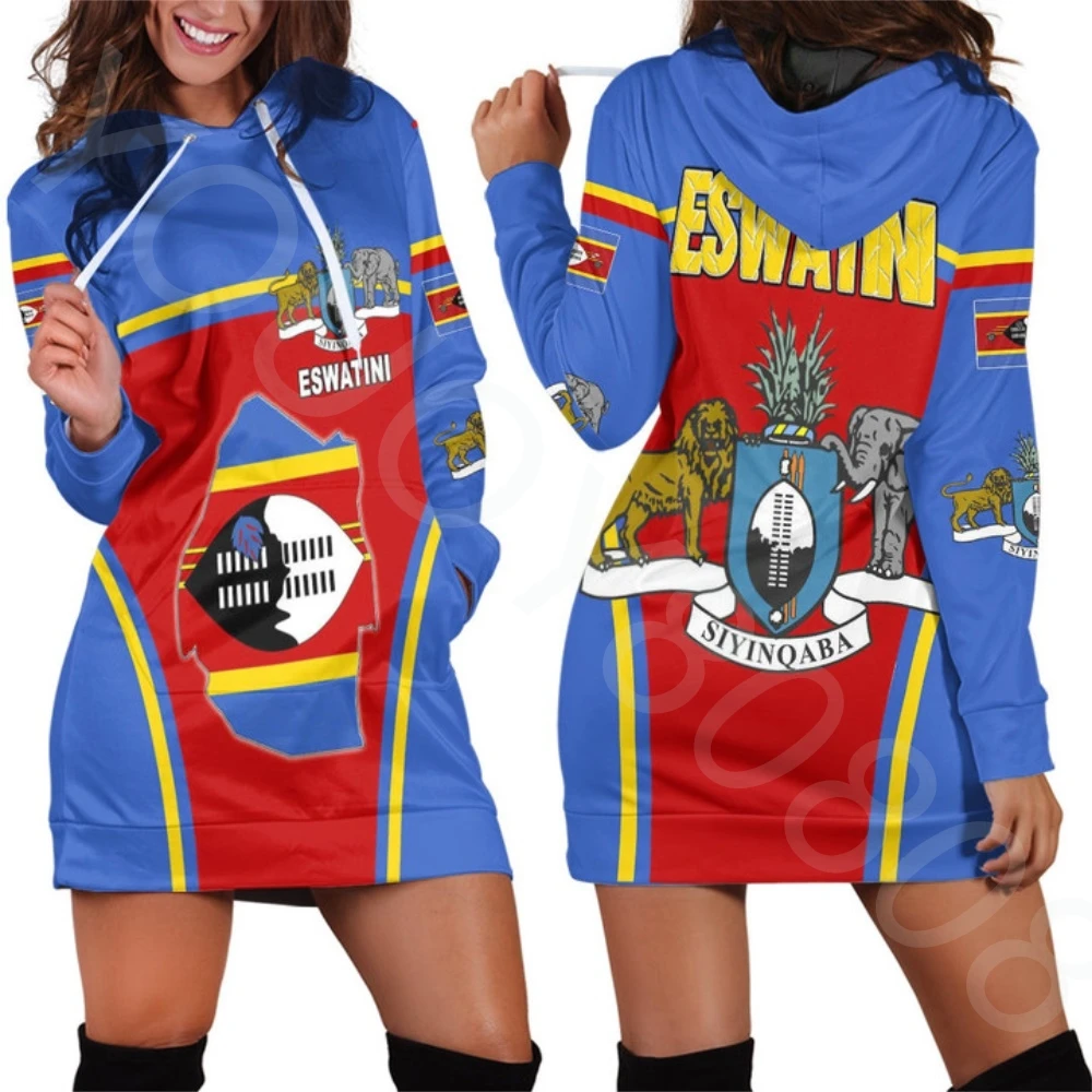 

Swaziland Flag Women Hoodie Dress Fashion Print Long Sleeve Hoodie Casual Hooded Pullover Sweatshirt Top Dress Clothing