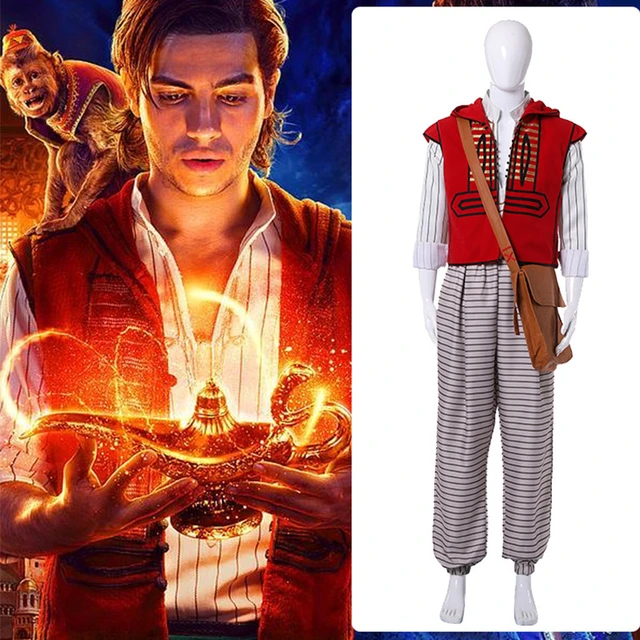 Disfraz mítico de Príncipe Aladin para hombre, traje de fiesta con  lentejuelas de Cosplay, chaleco con cinturón y pantalones - AliExpress