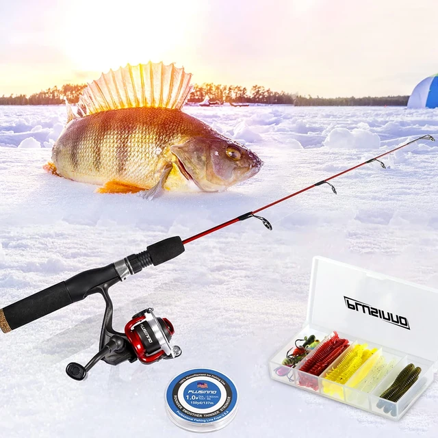 PLUSINNO Ultralight Winter Ice Fishing Rod Reel Combo 26/27/28 inch. Medium  Light Fast Action