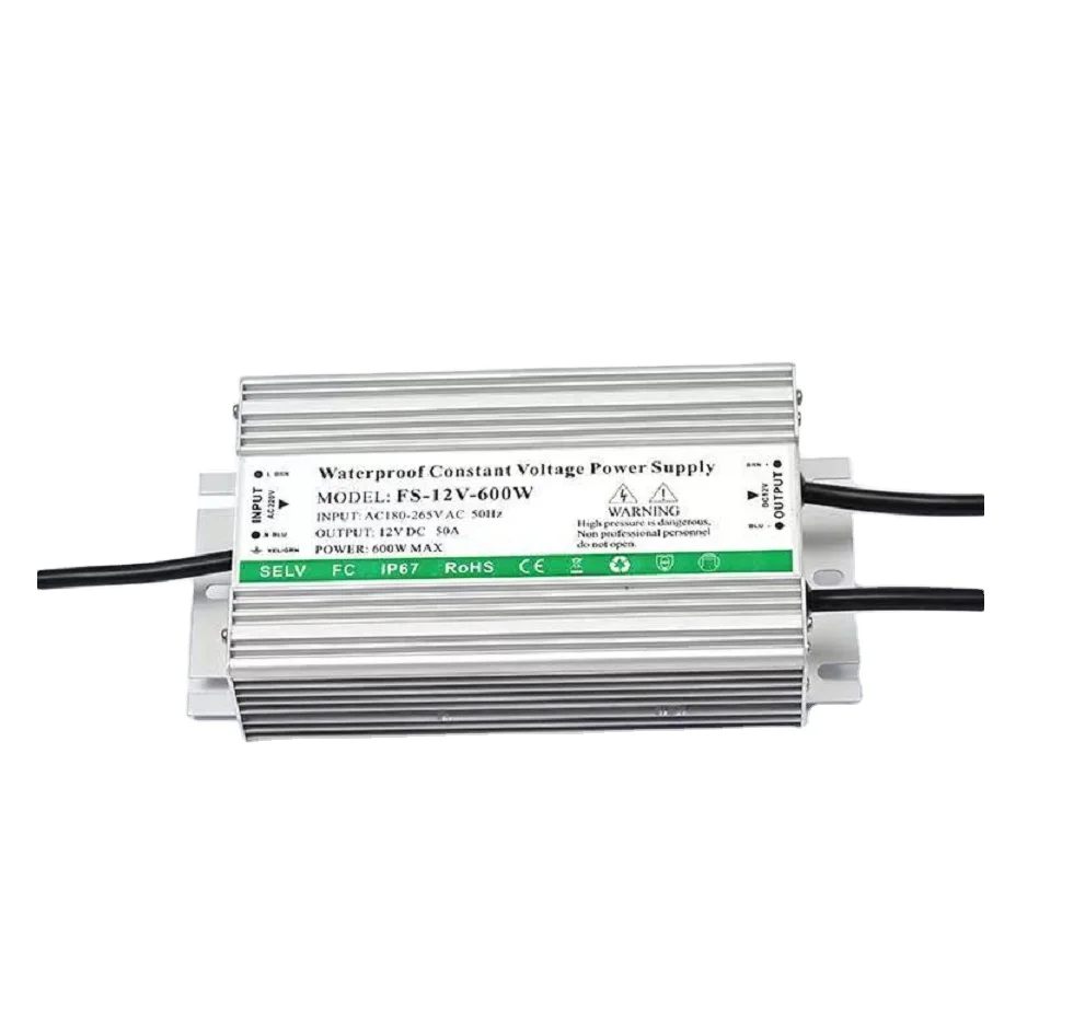

600W AC180-240V Waterproof IP67 LED Driver Power Supply Transforme 220V 230V to DC12V with UK Plug 50A voltage converter outdoor