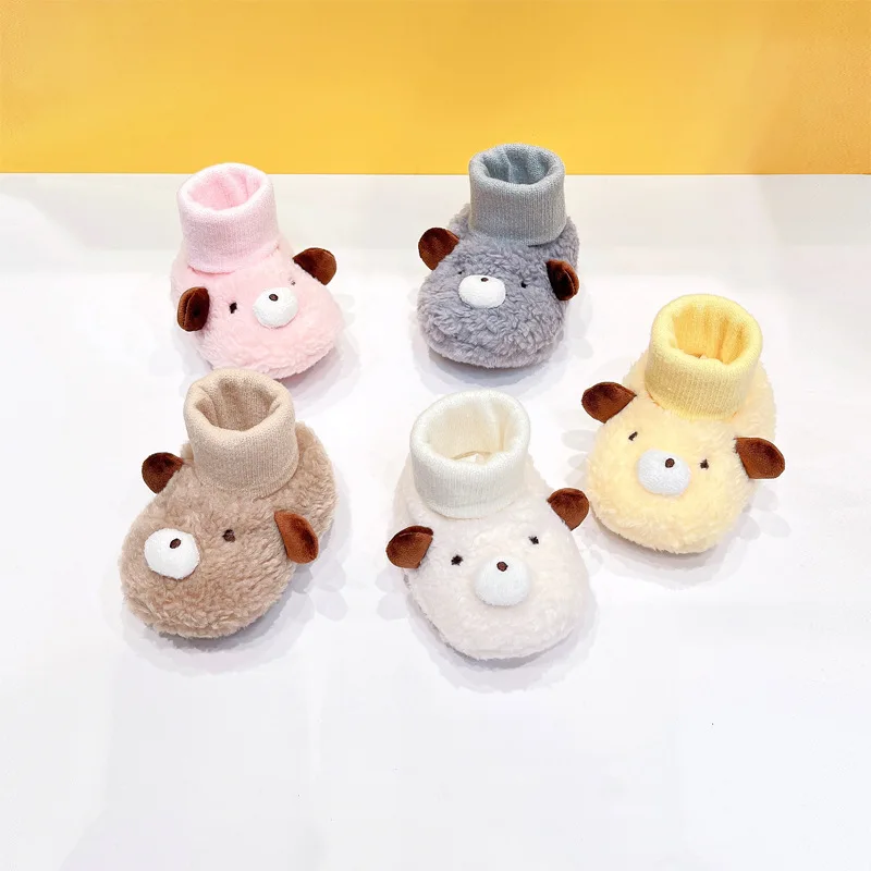 Autumn Winter Newborn Baby First Walker Fleece Warm Sneakers Soft Soled Anti-slip Shoes Toddler Cartoon Floor Socks Kids Boots 6