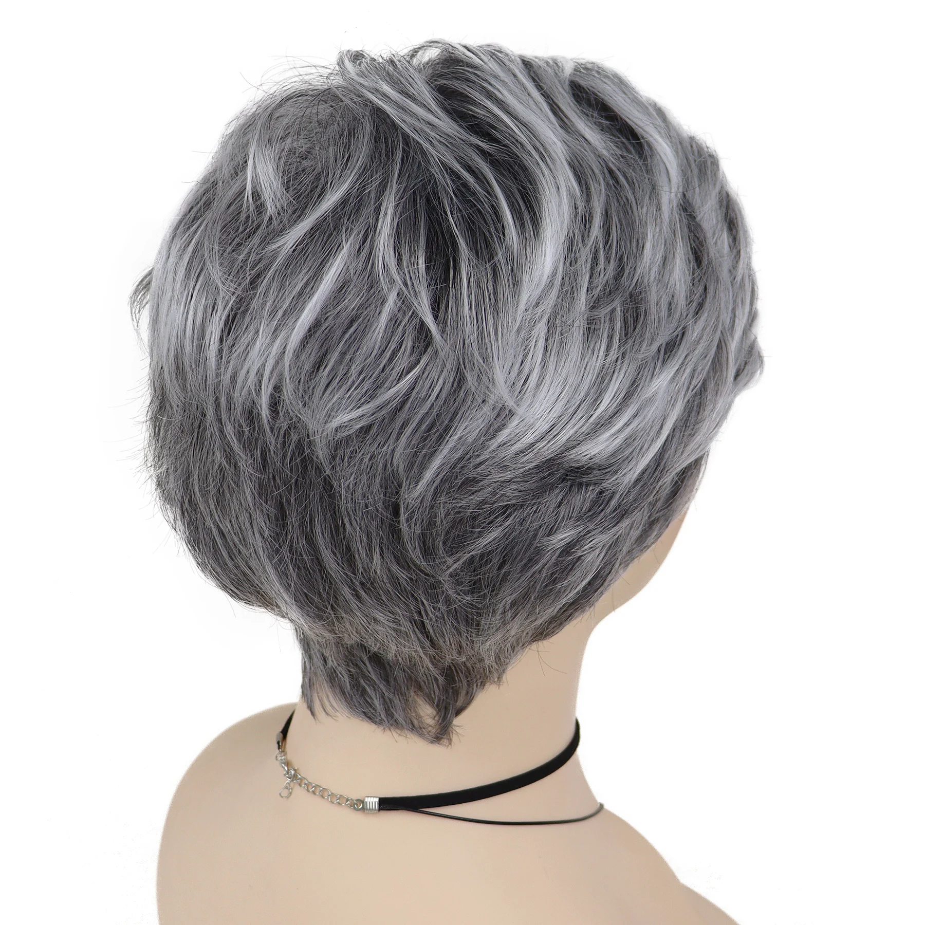 GNIMEGIL Mommy Wig with Bangs Grey Short Wigs for Women Synthetic Hairstyles Wig Older Lady Costume Natural Wigs for Mother Gift