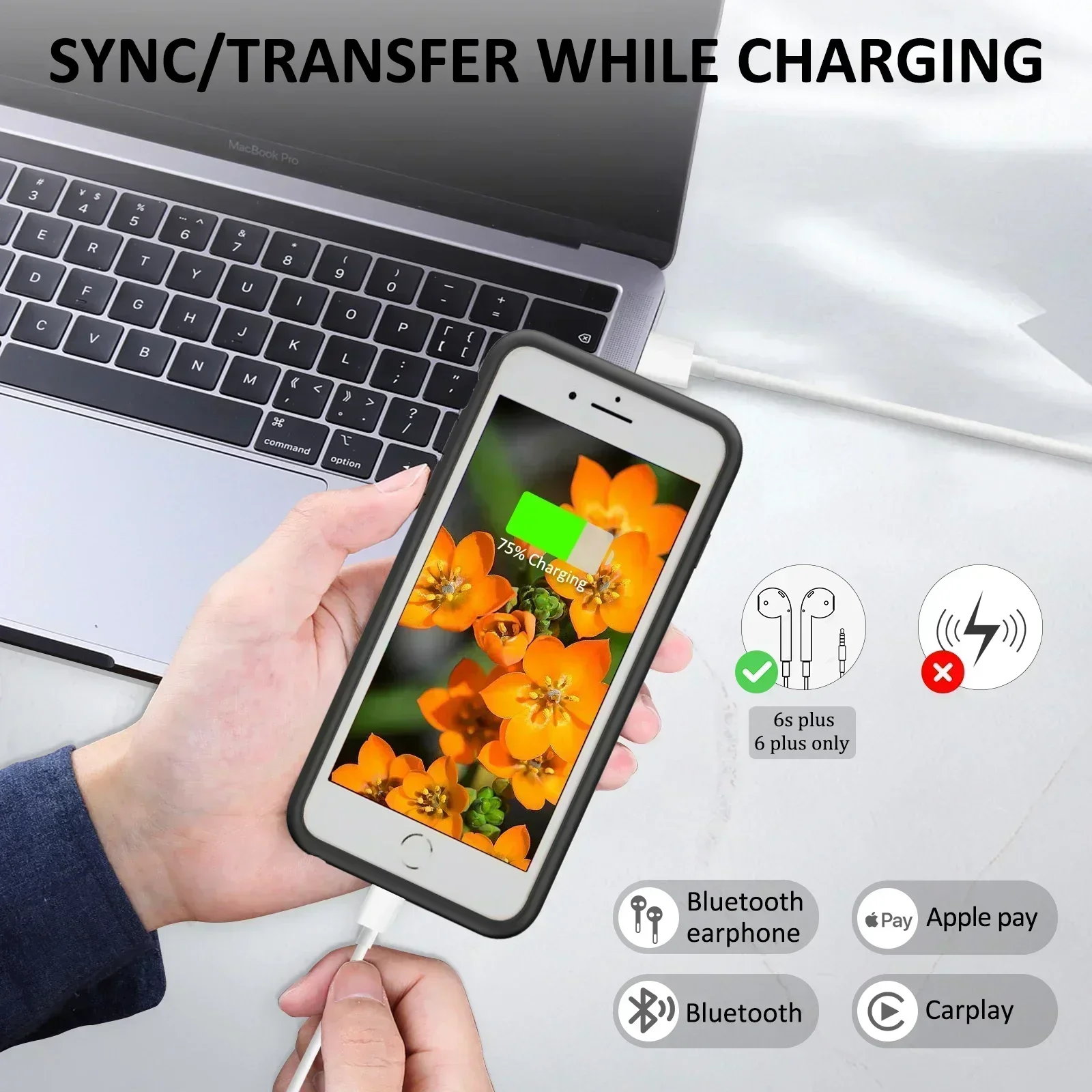 10000mAh 슬림 소프트 실리콘 배터리 케이스 (아이폰 6 플러스, 6s, 7, 8 플러스 5.5인치용) 아이폰 7 플러스 호환 충전기 보조배터리