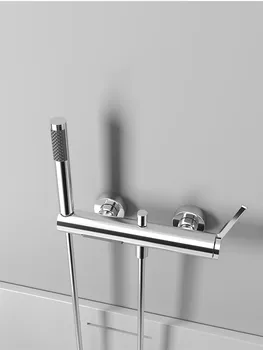 ชุดก๊อกน้ำฝักบัวห้องน้ำโครเมียม สีเทากันเมทัล ติดผนังทองเหลือง ก๊อกน้ำร้อนน้ำเย็นแบบน้ำตกสำหรับอ่างอาบน้ำ ชุดก๊อกน้ำโครเมียมสีทองขัดเงา 1