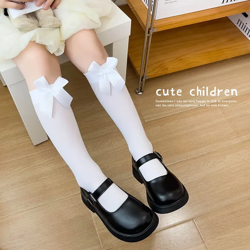 Girls Long Tube Lace Stockings Sweet Bow Jacquard Pattern Mesh Sock Baby Girl Ballet Fishing Net Frilly Socks Lolita Leggings 6