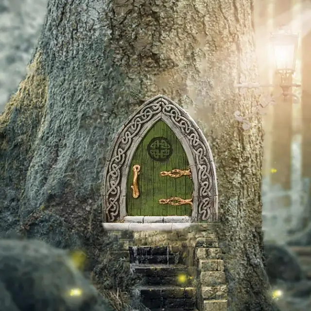 Fa Miniatűr Tündér Gnóm Ablak Ajtó Otthon Kreatív Otthoni Gyermekek Játékok Kerti Dekoráció - Image 4