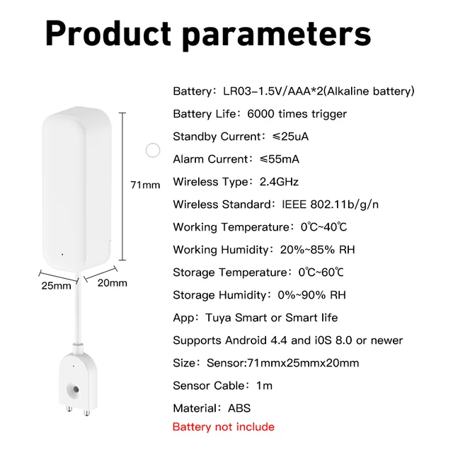 Tuya Smart WIFI Water Leakage Sensor Alarm Water Level Detector Flood Leakage Sensor APP Remote Control Security Alarm System 6