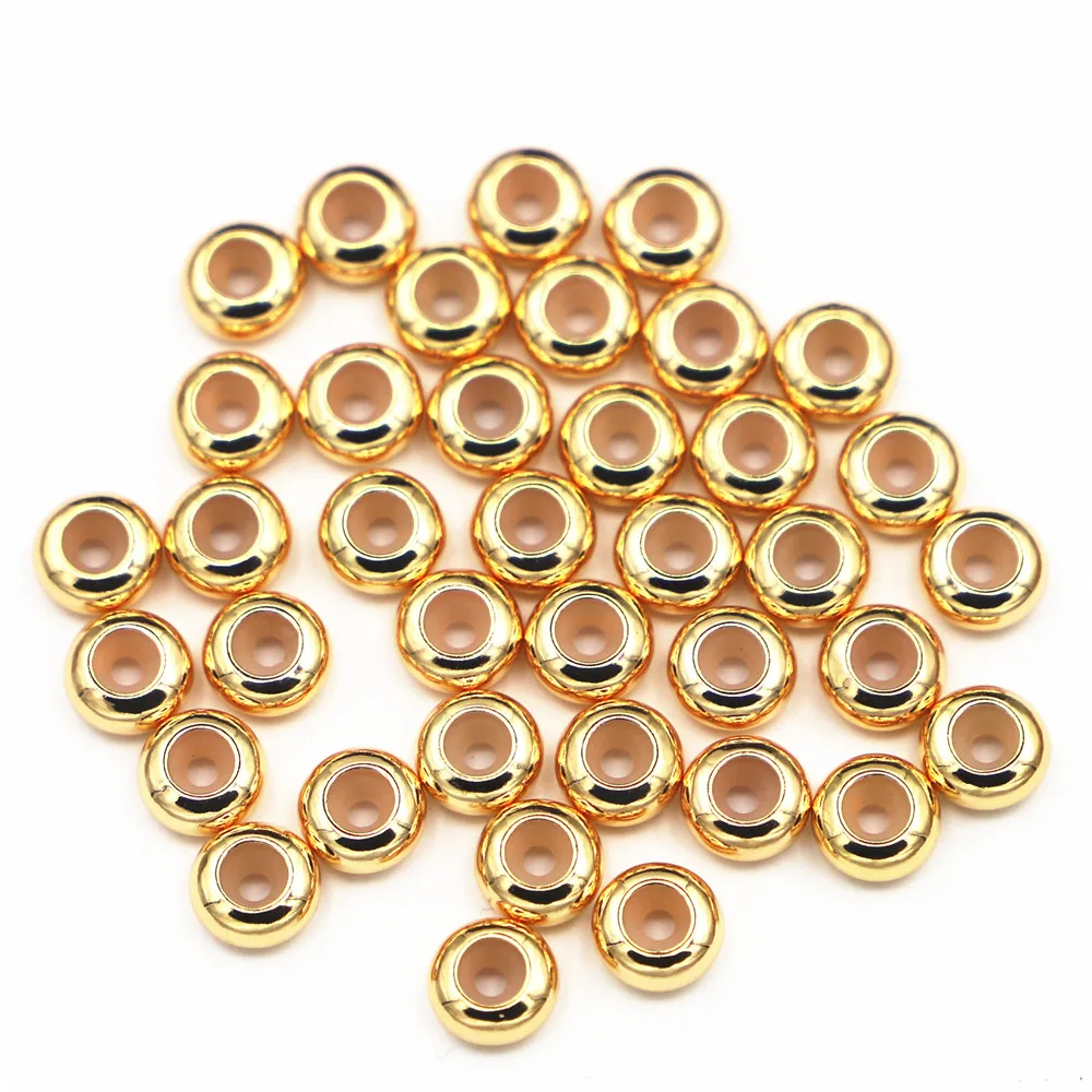 50pcs Gold Stainless Steel Round Beads Silicone Rubber Smooth Spacer Stopper Beads Fit Bracelet Bangle DIY Jewelry Bead Charm