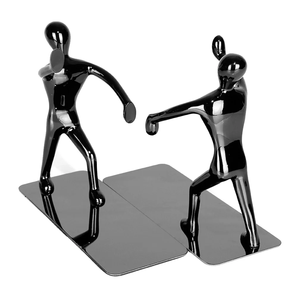 1 Pair Stainless Steel Bookends Cartoon Human Shape Desktop Book Storage Rack Creative Book Organizer for Home