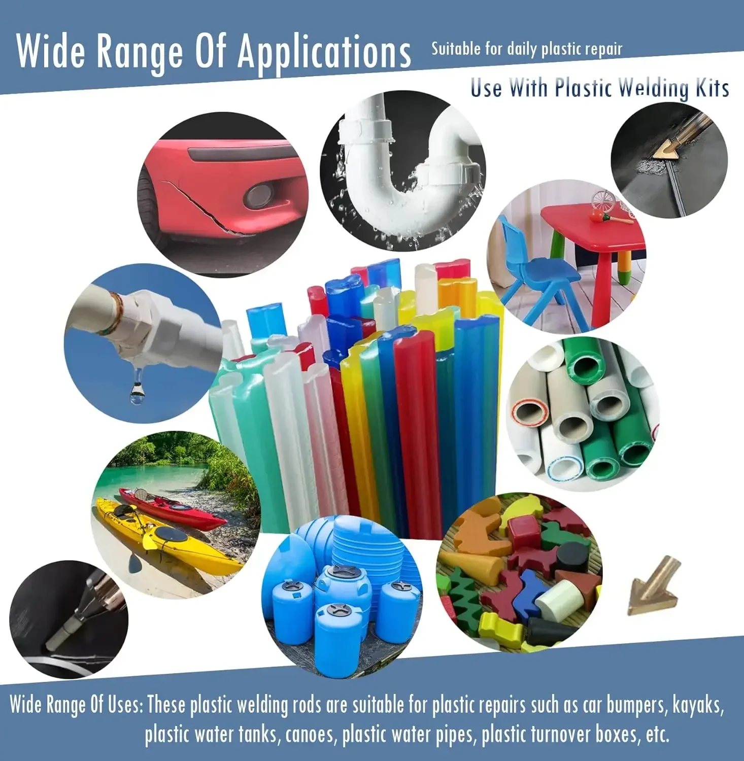 Soldering Rods 2-20Pcs ABS/PP/PVC/PE/PPR 20CM Plastic Welding Rods Sticks DIY for Car Kayak Repair Dashboard Bumper Canoe Welding Supplies Tool