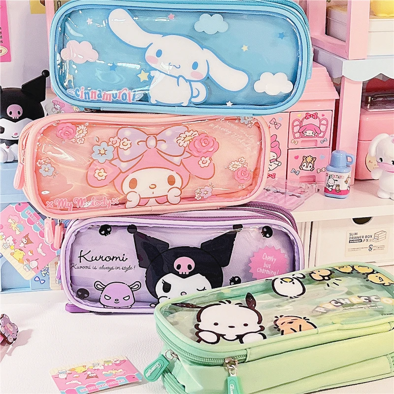 

Kawaii Kuromi Cinnamoroll Melody двухслойная сумка для карандашей аниме почтовый стилус большой емкости ручка фоторучка Детские Канцелярские принадлежности подарок для хранения