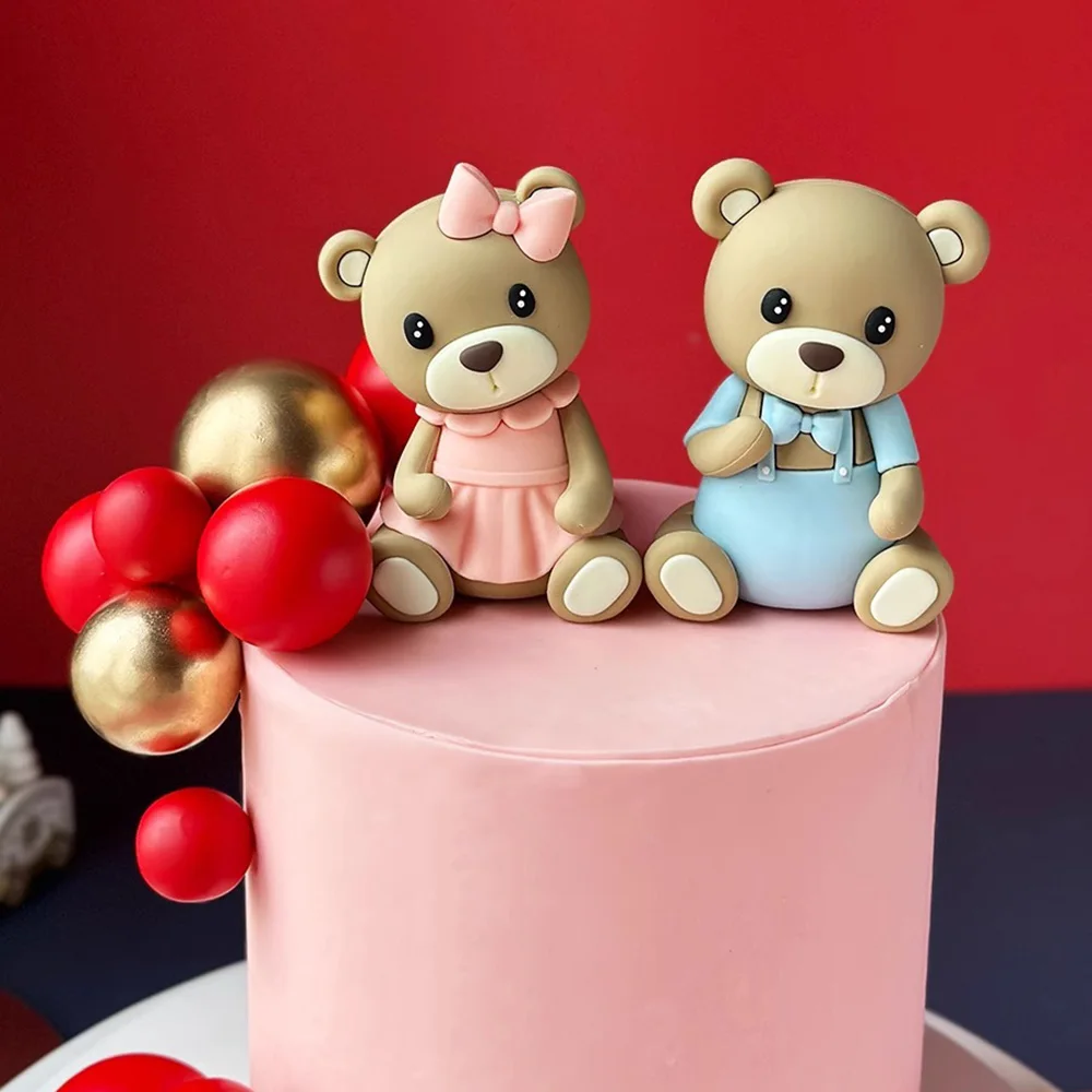 Blue Baby Bear Decor Gyufise 33Pcs Baby Bear Cake Topper Set – 3D Bottle Letter Blocks & Mini Balls For Baby Shower Decor Bear Cake Decorations