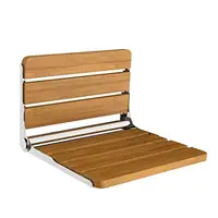 Fold Down Shower Bench Wall Mounted Teak Wood Seat Durable Waterproof Non-Slip Safe Installation Small Spaces 440lb Capacity 2