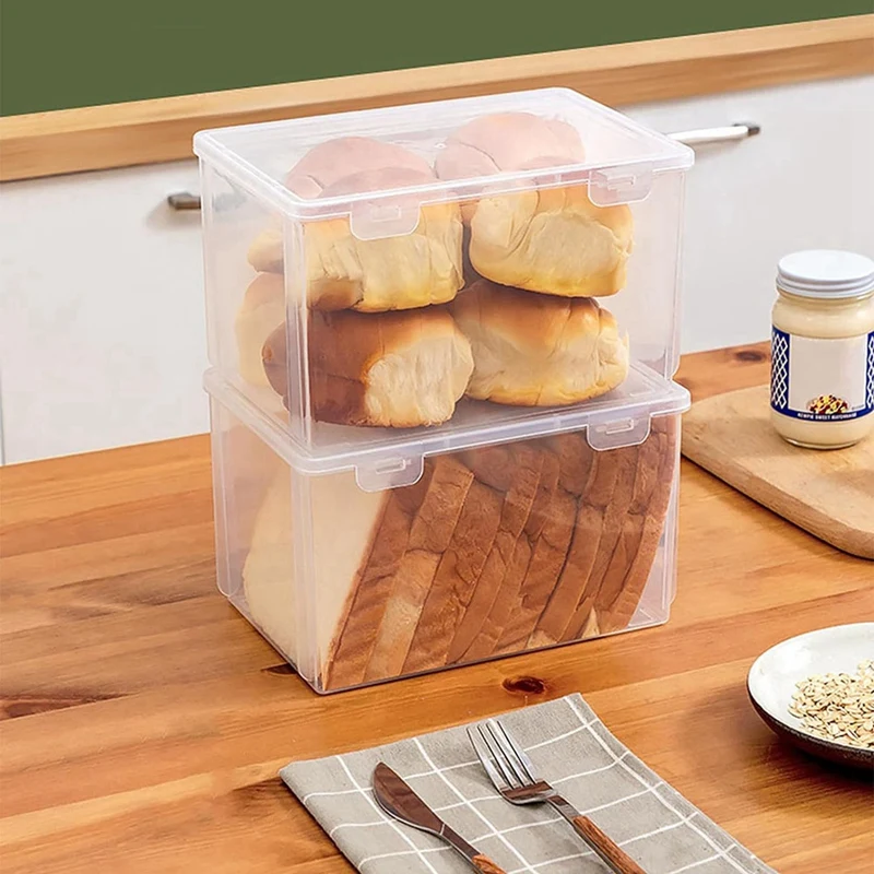 Airtight Bread Storage Containers Bread Storage Box Reusable Loaf Cake Clear Bread Dispenser Freshest Bread Bin 4